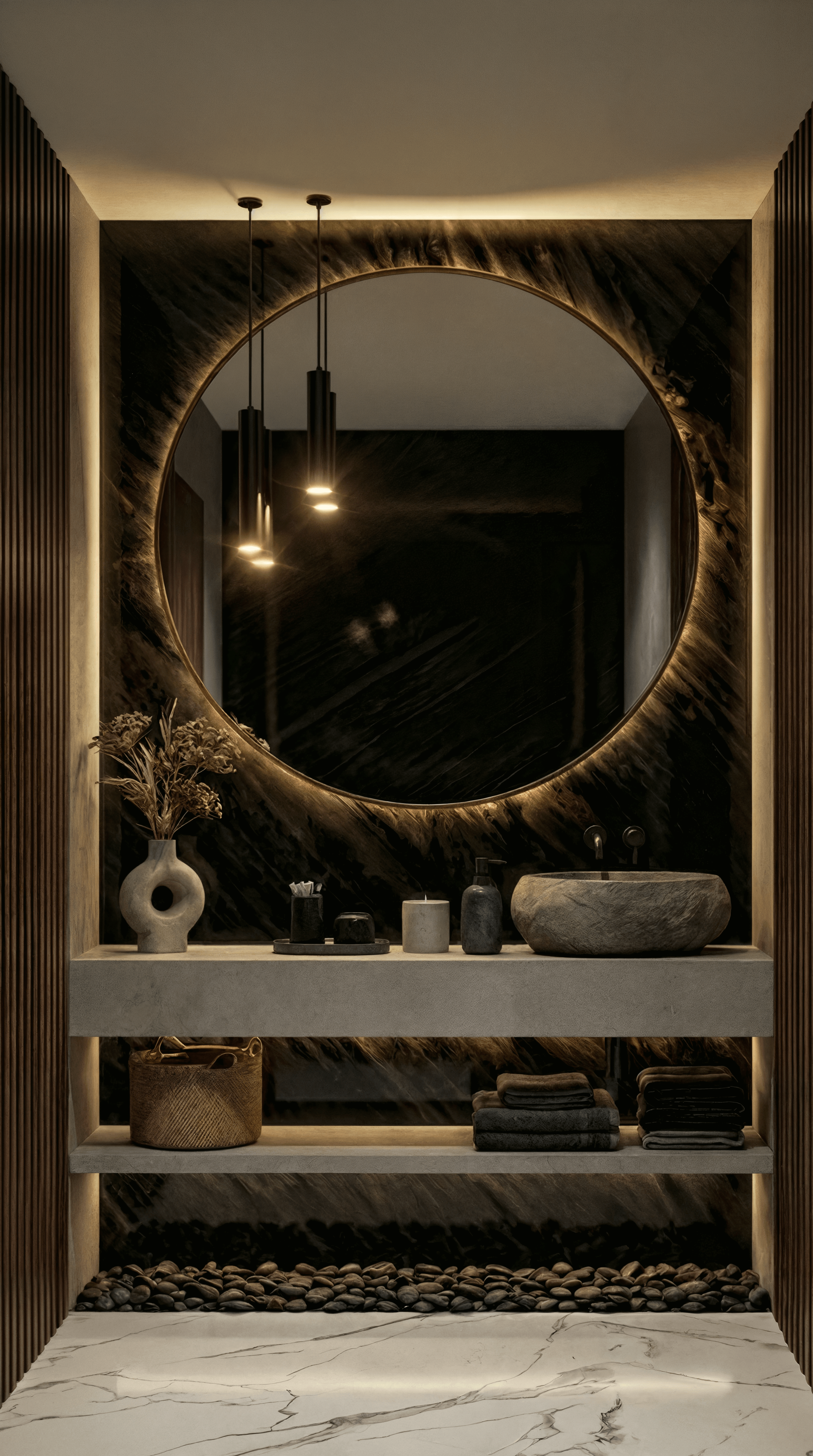Baño de visitas con mármol y grifería de diseño