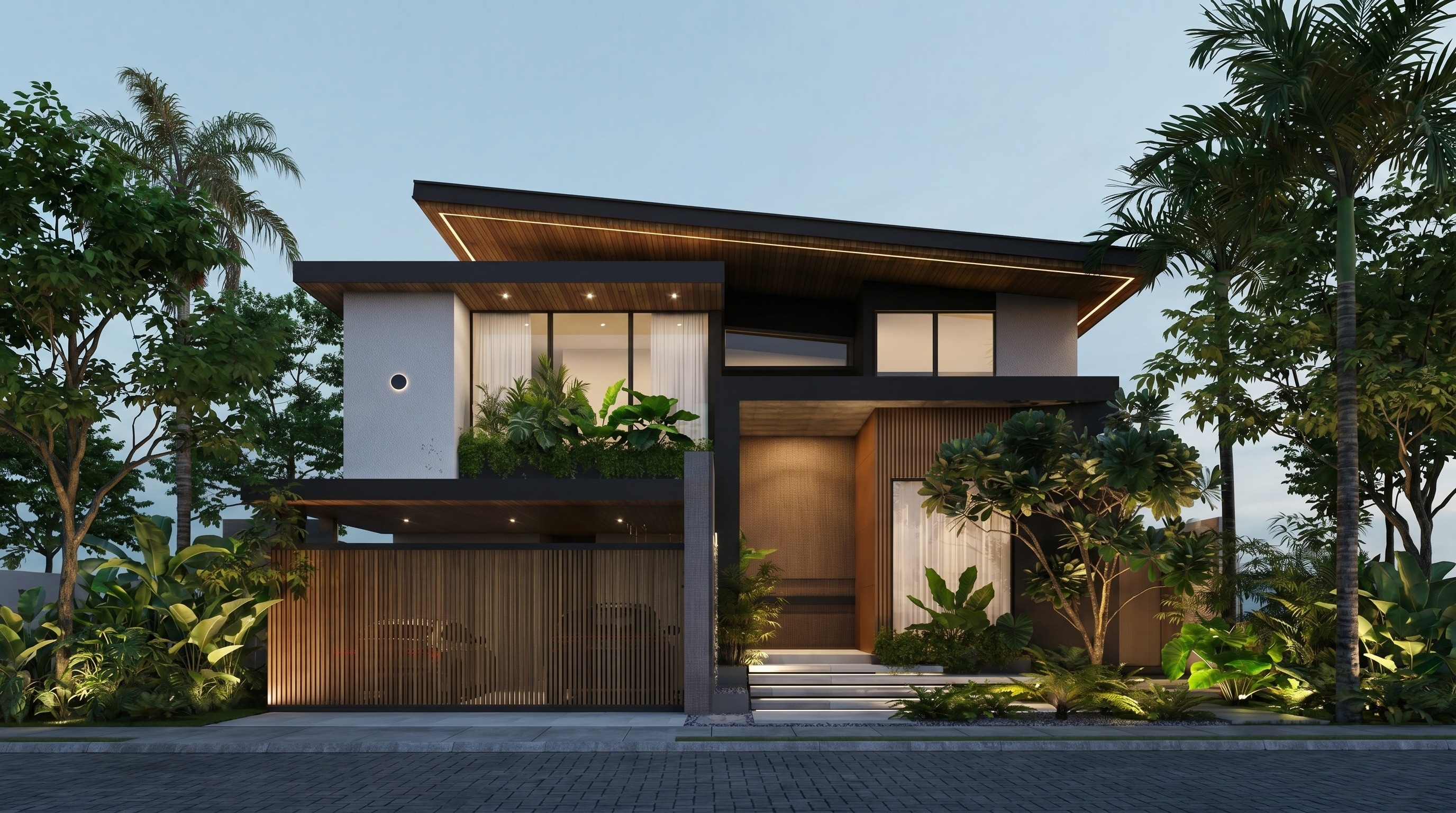 Residencia OA — fachada frontal, Blue Bay, Mocolí